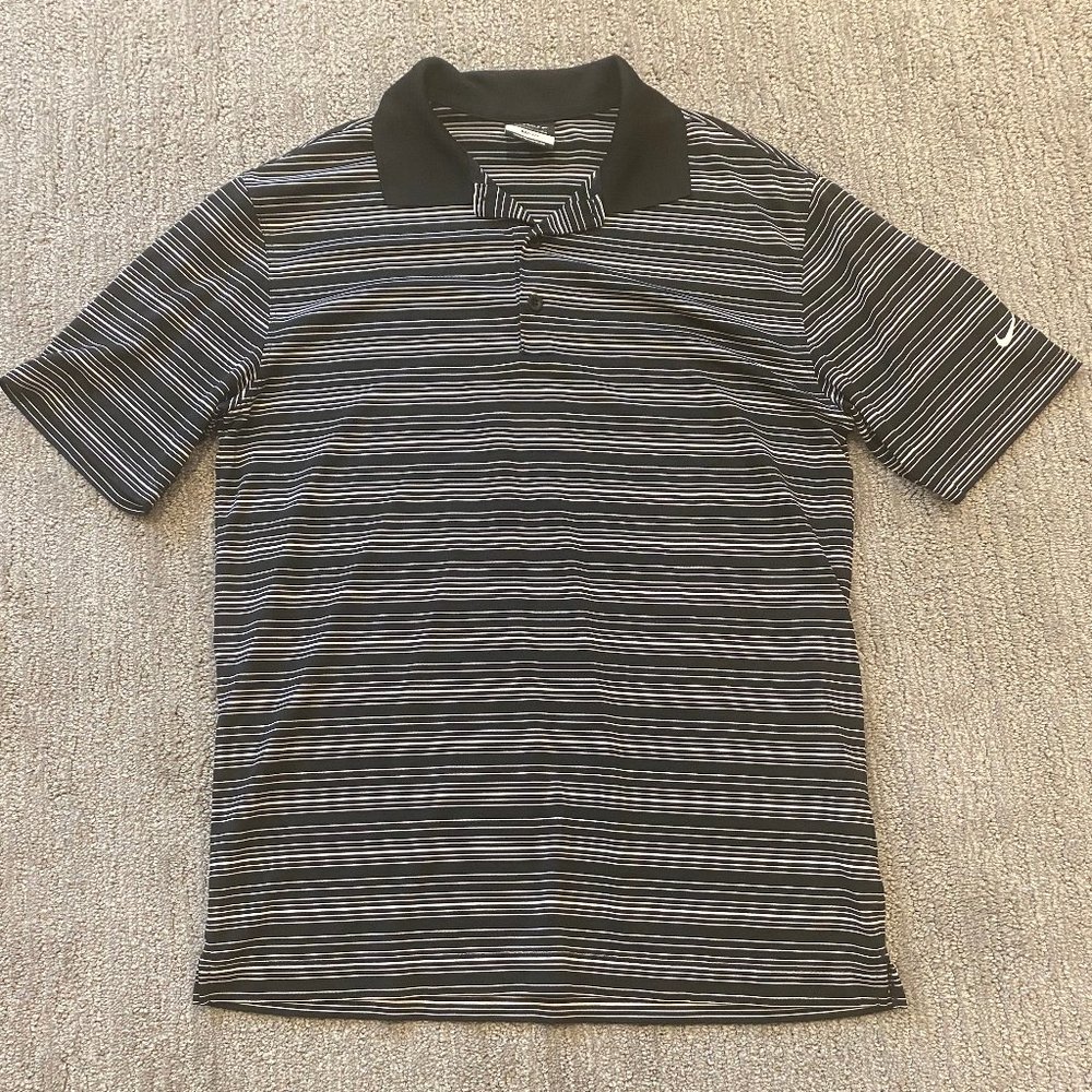NIke Golf Polo Black/White Stripe Sz M